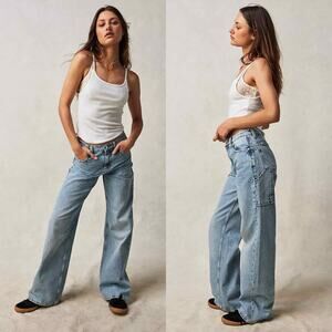 Free People Tinsley High Rise Straight Leg Jeans Free Bird Blue Sz 25